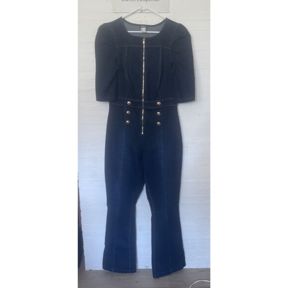 Retro 70s Y2K inspired Denim Jumpsuit Puff 3/4 Sleeve by Venus Sz 14 - Picture 2 of 7